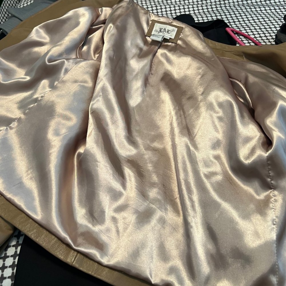 Live a Little Lamb Leather Moto Biker Jacket L Tan Camel - Picture 15 of 15